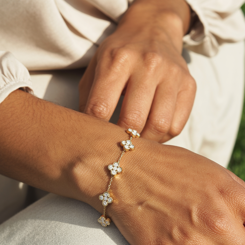 Pulseira Flowers - Prata 925 Banhada à Ouro 18K